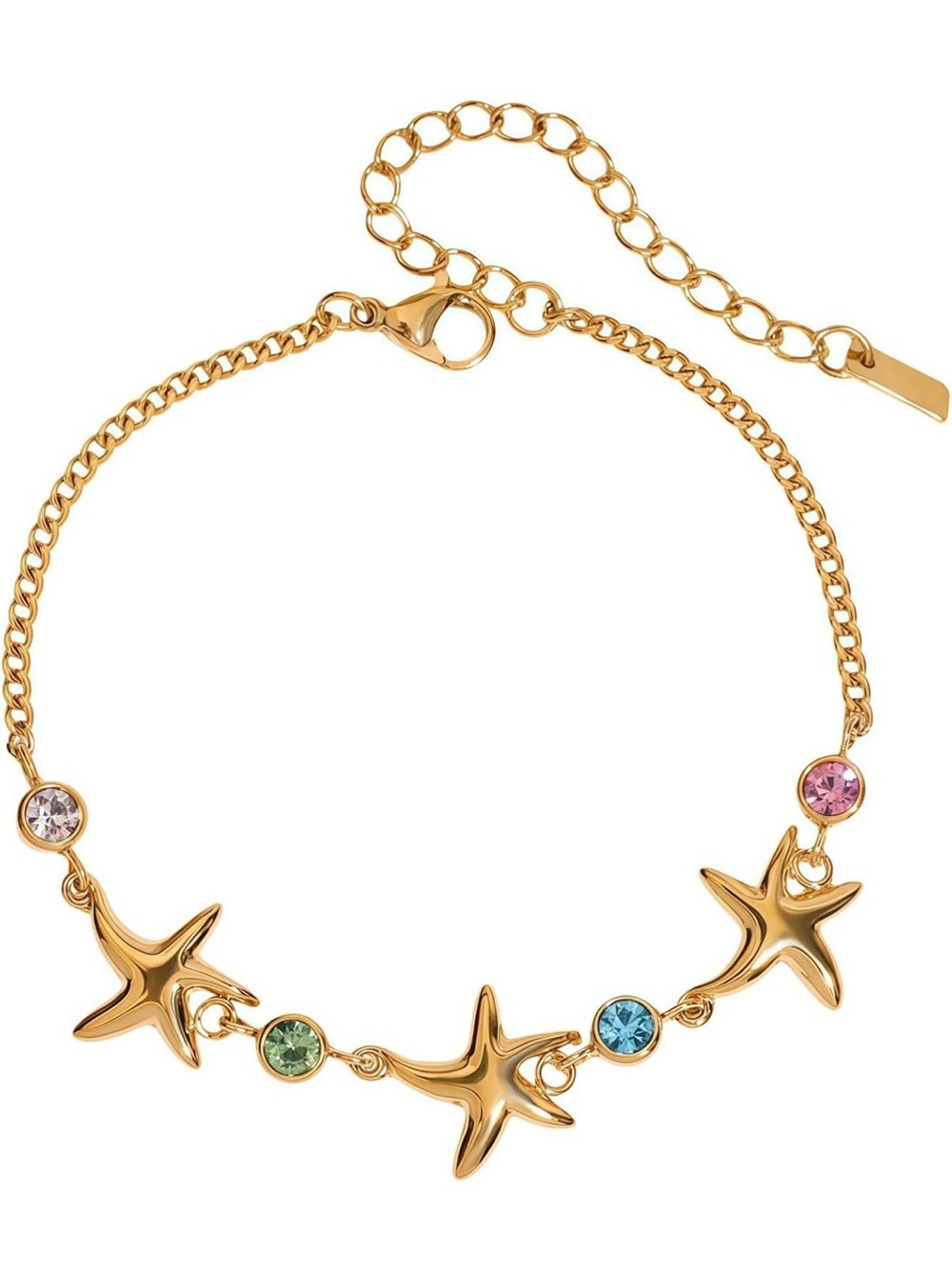 Anthropologie Gold Starfish Bracelet with Pink, Green, Blue & Clear Stones